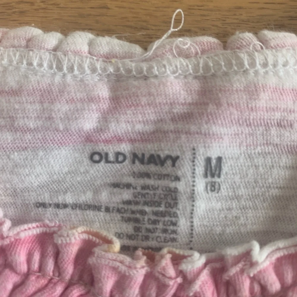 Old Navy Striped Short Sleeve Tee Shirt Scoop Neck Ruffle girls Pink White 8 Pre